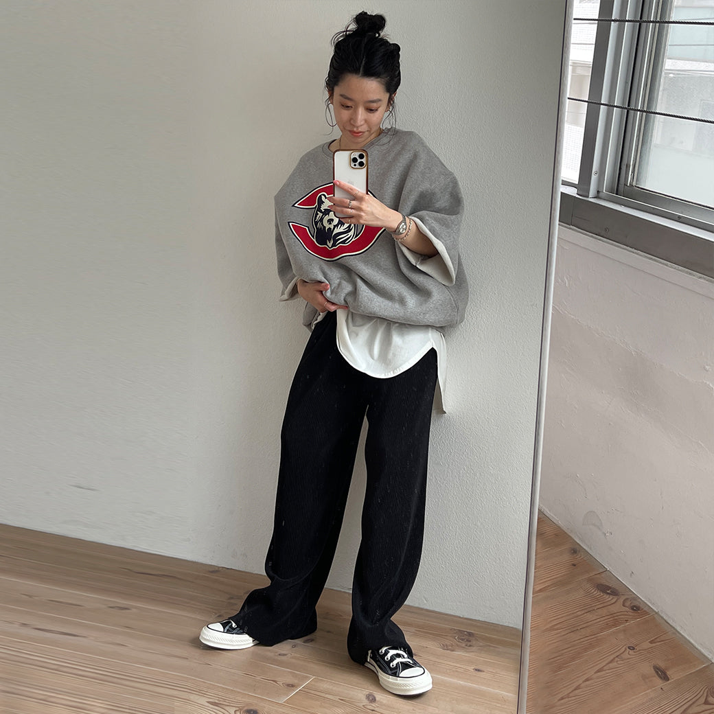 daily daily super stretch pleats wide pants / black