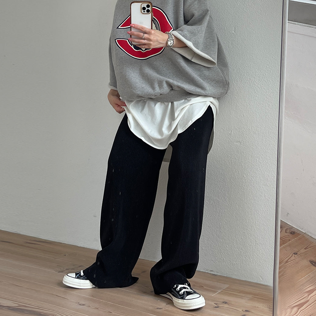 daily daily super stretch pleats wide pants / black