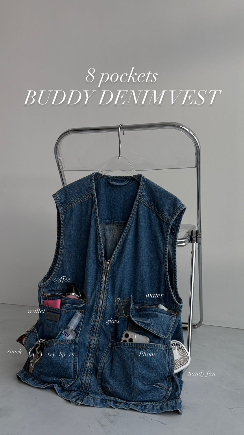 8 pockets BUDDY DENIM VEST / blue