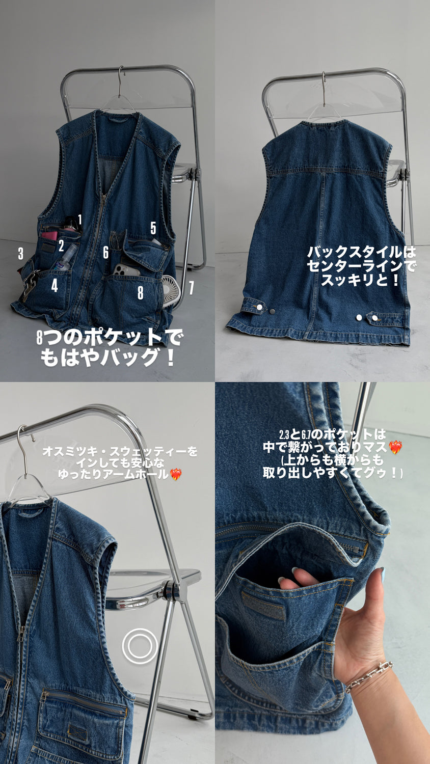 8 pockets BUDDY DENIM VEST / blue