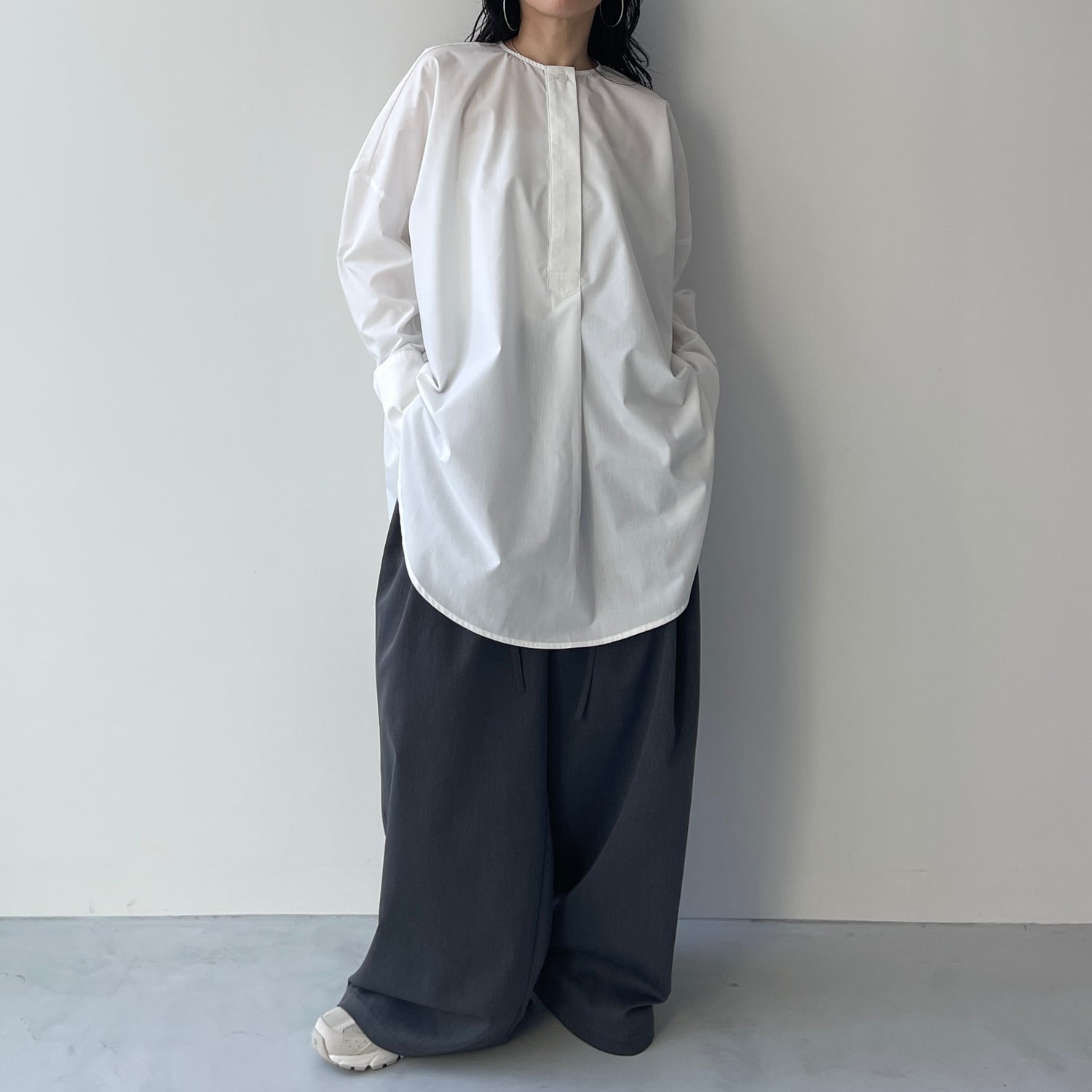 over size no collar mannish shirt / ivory