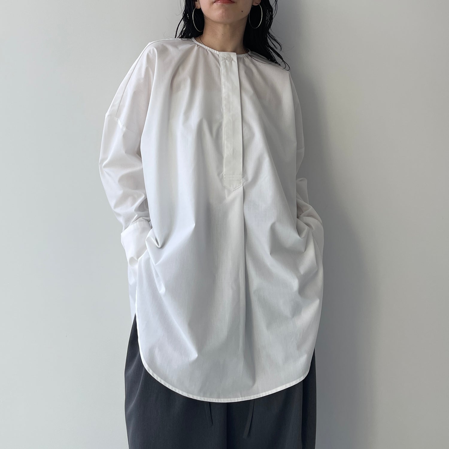 over size no collar mannish shirt / ivory