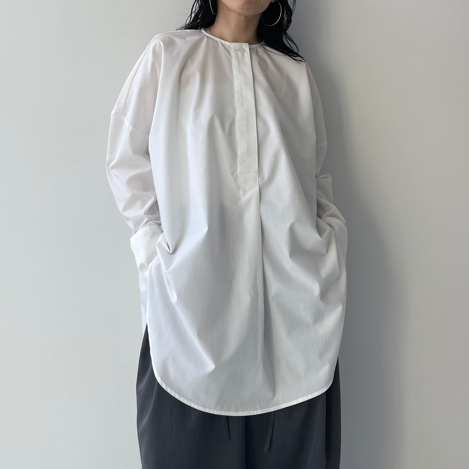 over size no collar mannish shirt / ivory