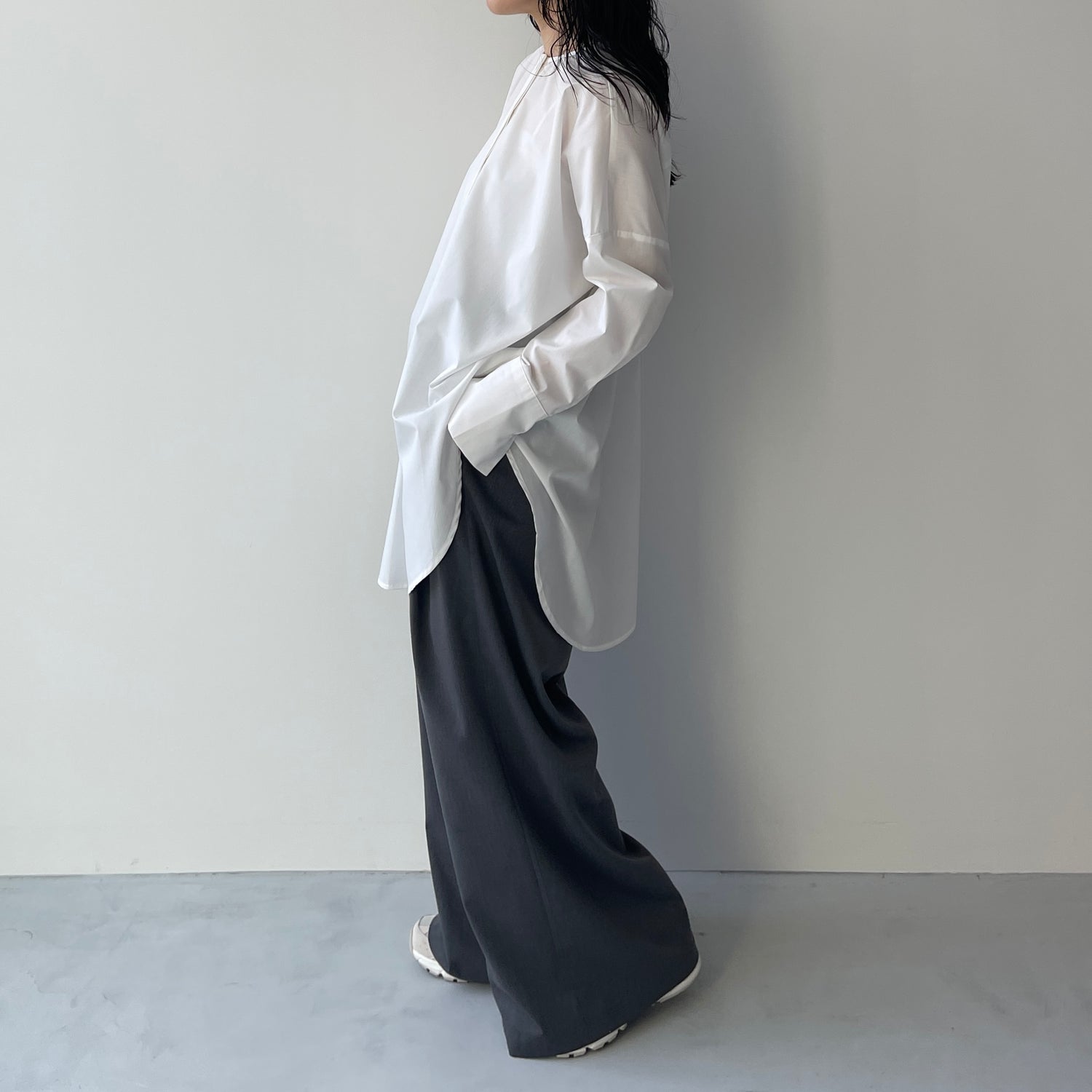 over size no collar mannish shirt / ivory
