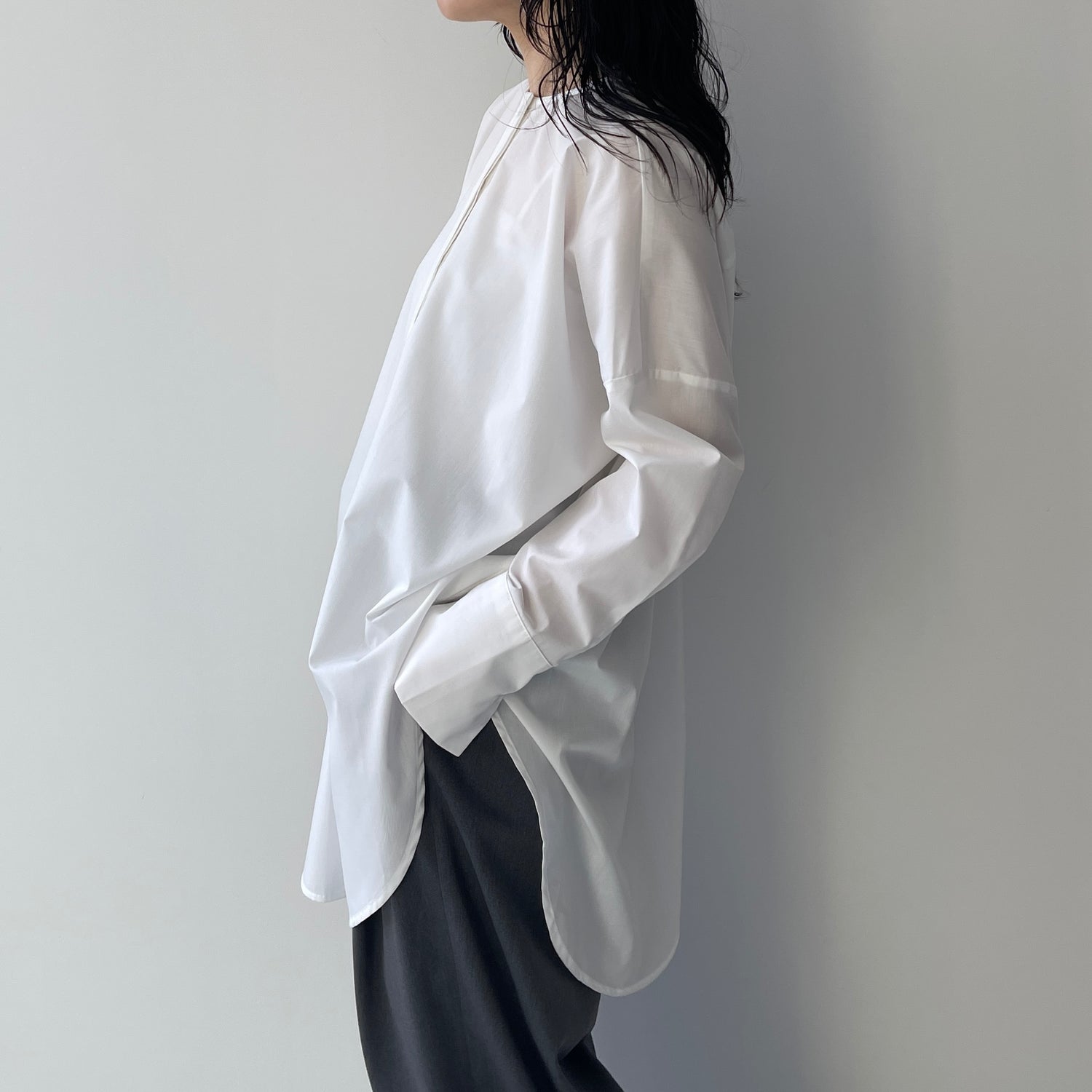 over size no collar mannish shirt / ivory