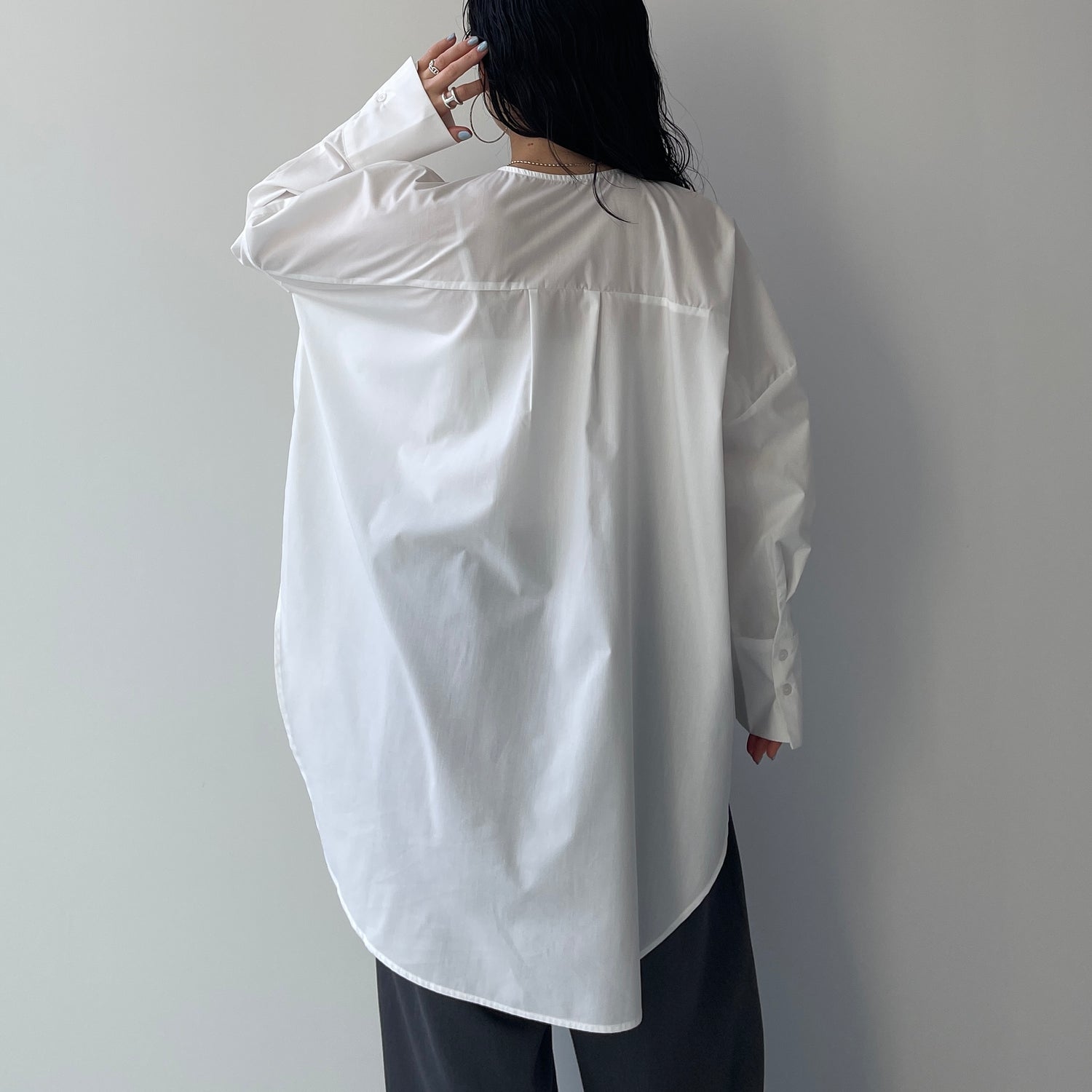over size no collar mannish shirt / ivory
