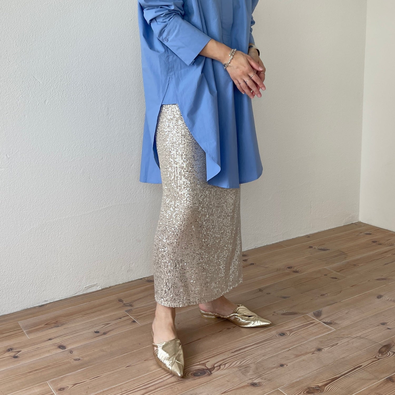 【SAMPLE】"GIRAGIRA" disco skirt / gold