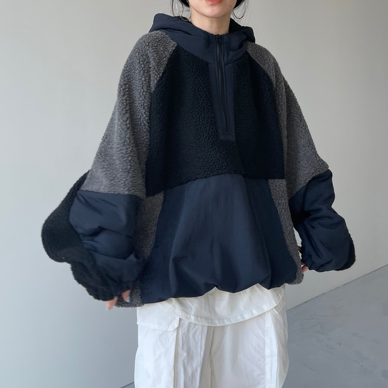 over size BOA hoodie blouson / navy