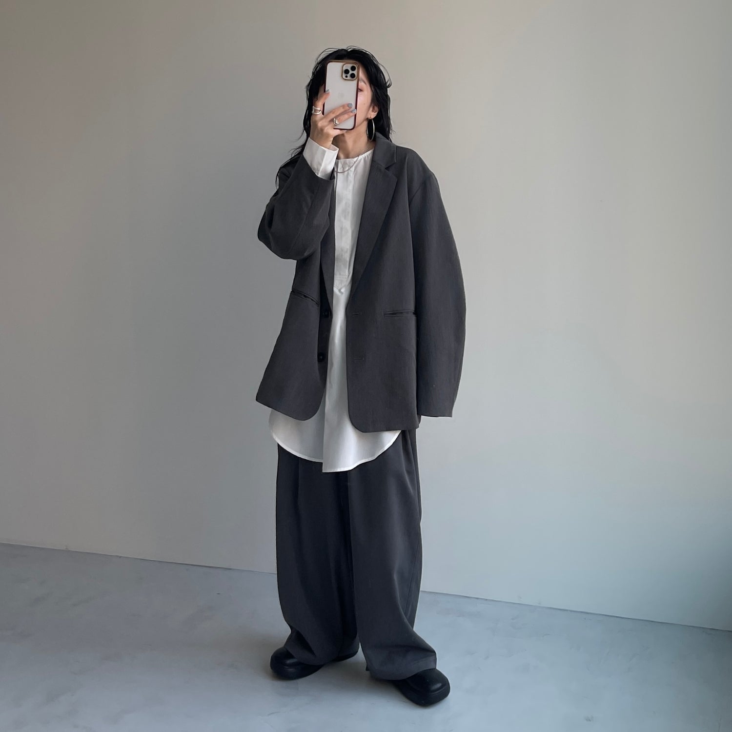 over size no collar mannish shirt / ivory