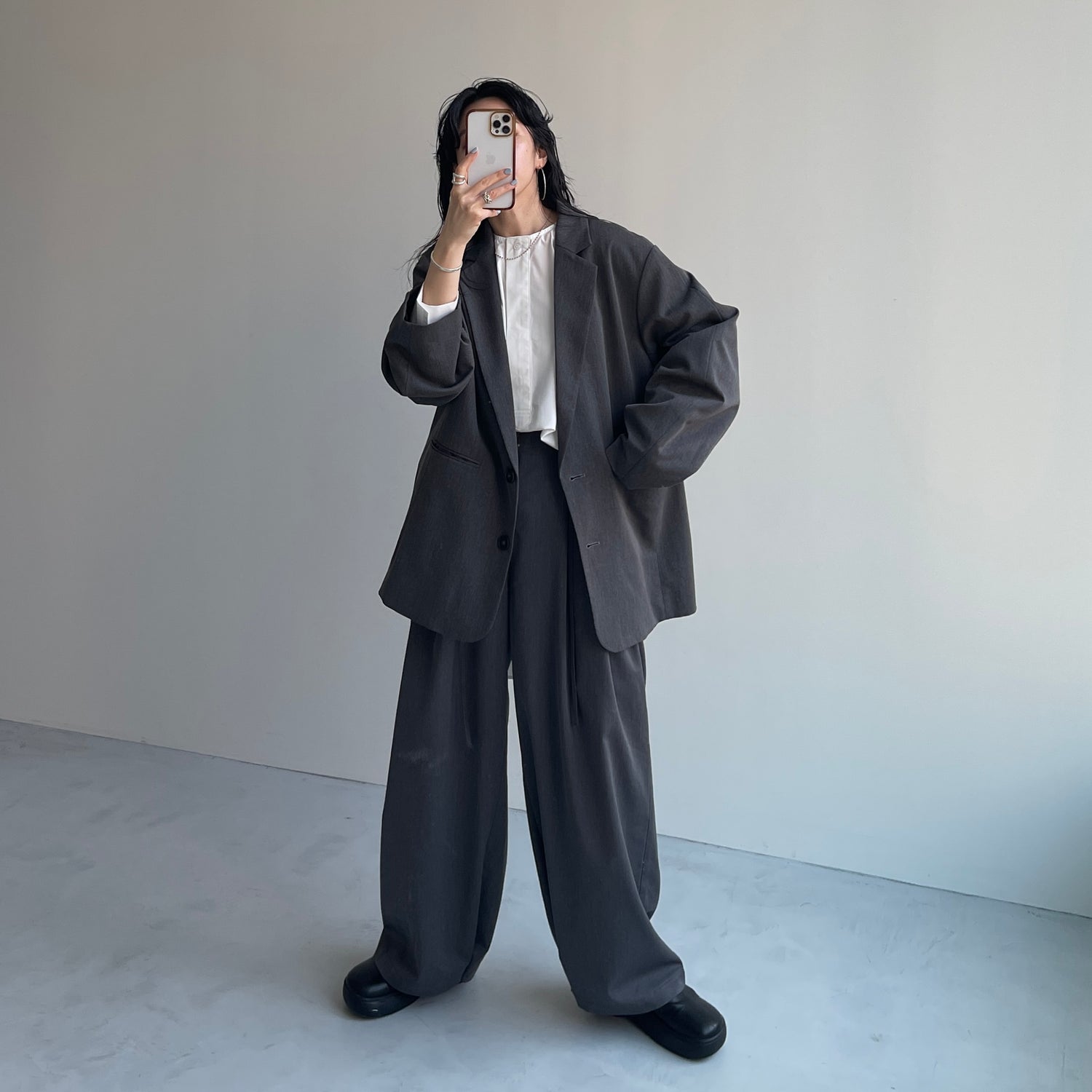 over size no collar mannish shirt / ivory