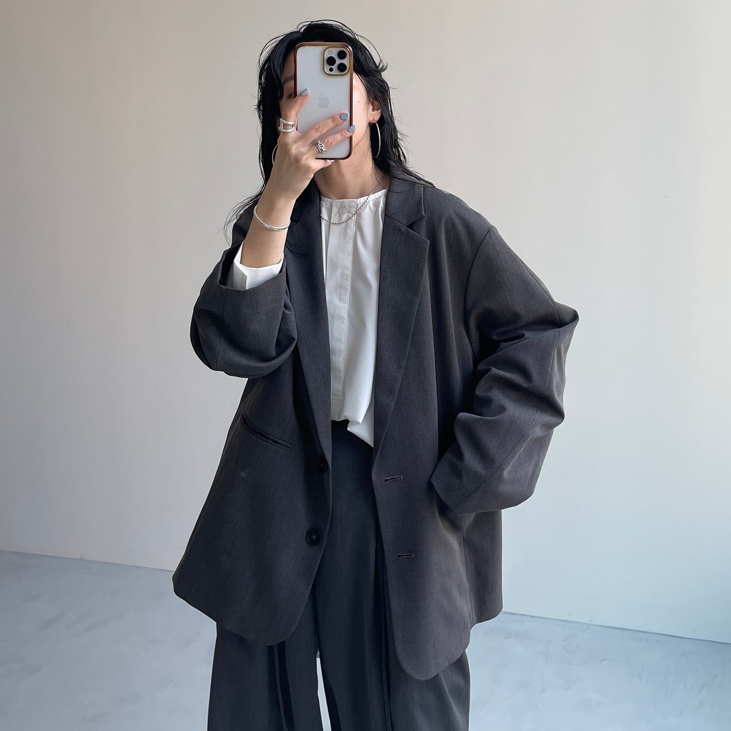 over size no collar mannish shirt / ivory