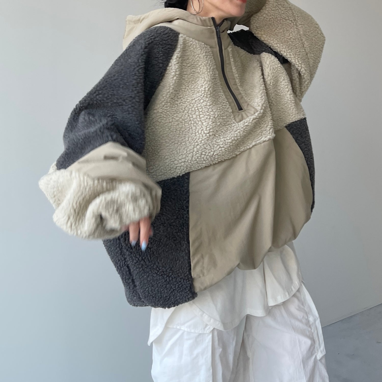 over size BOA hoodie blouson / beige