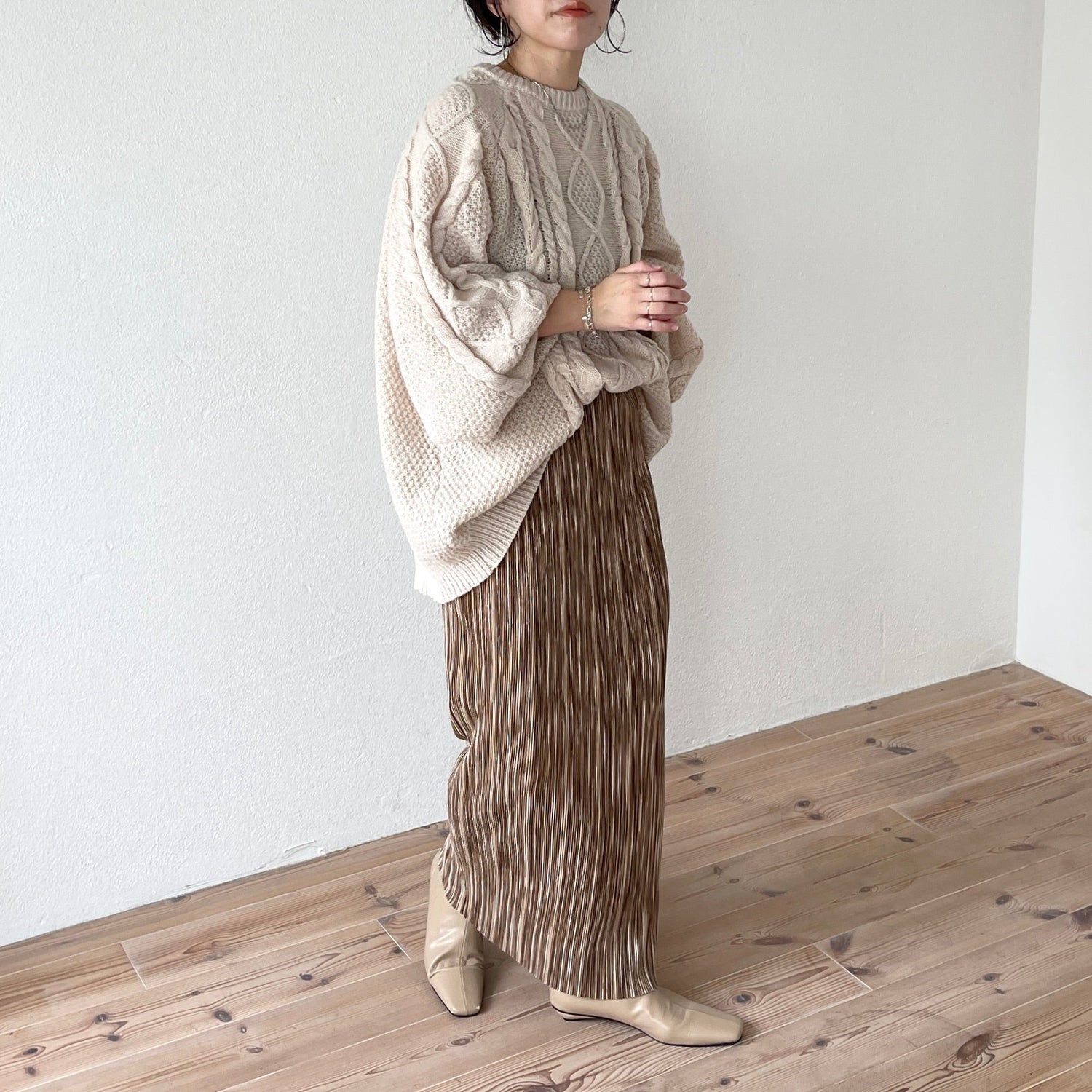【SAMPLE】volume sleeve cable knit / ivory