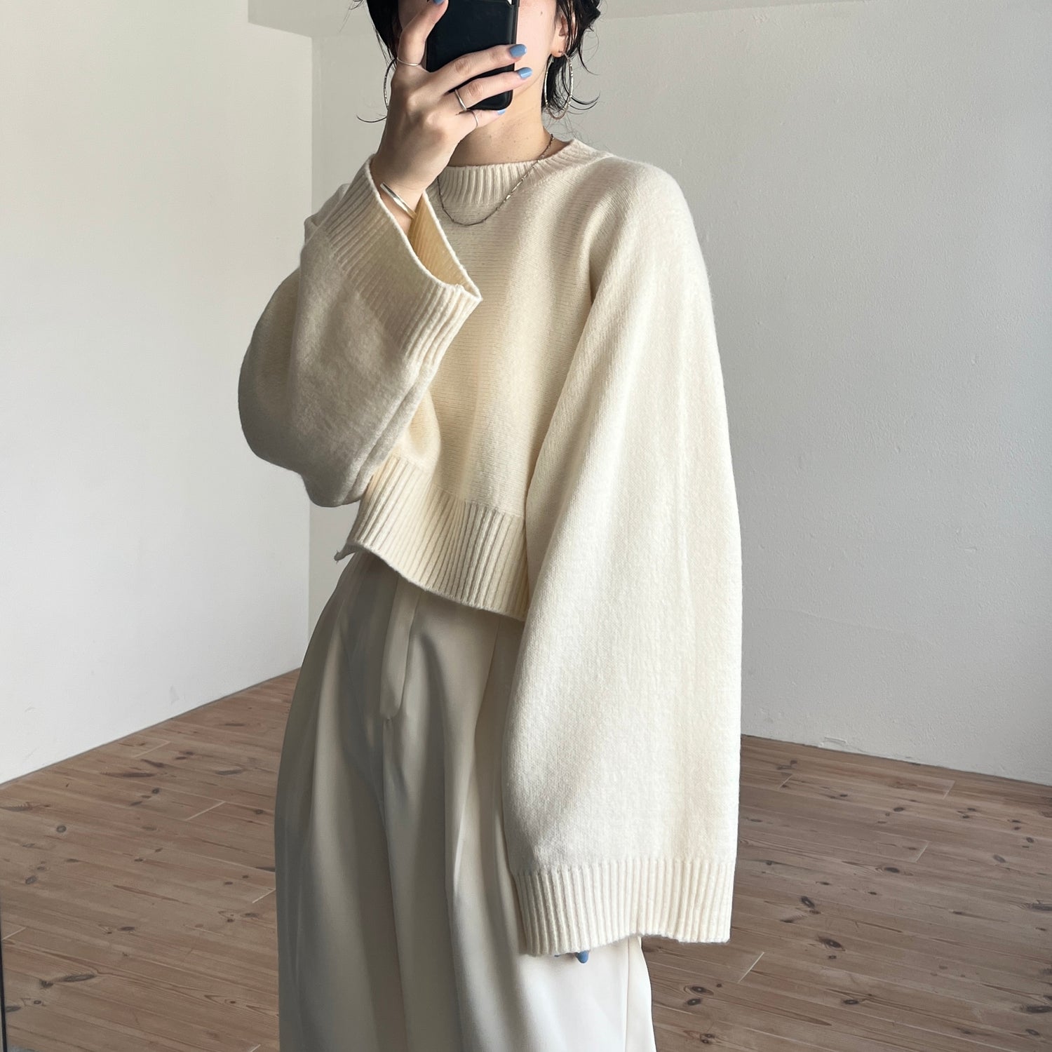wide sleeve short knit / ivory