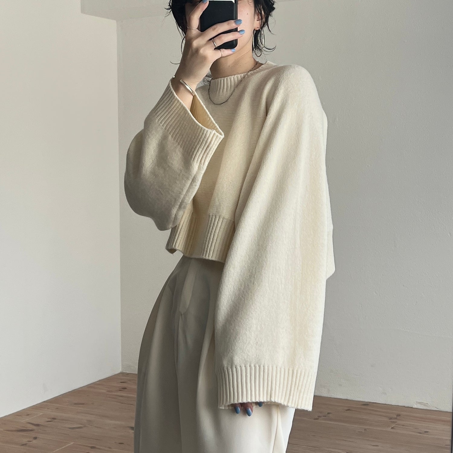 wide sleeve short knit / ivory