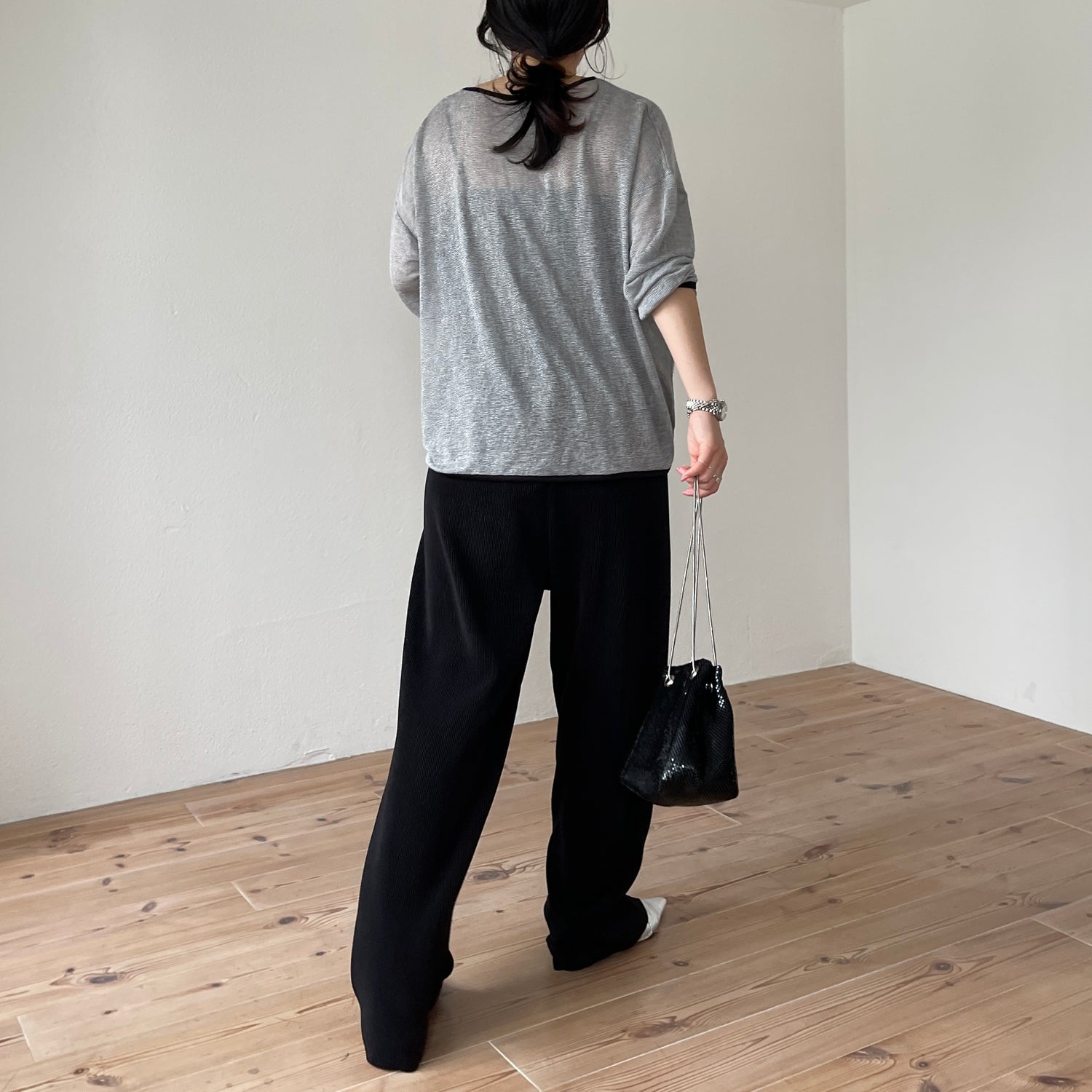 daily daily super stretch pleats wide pants / black