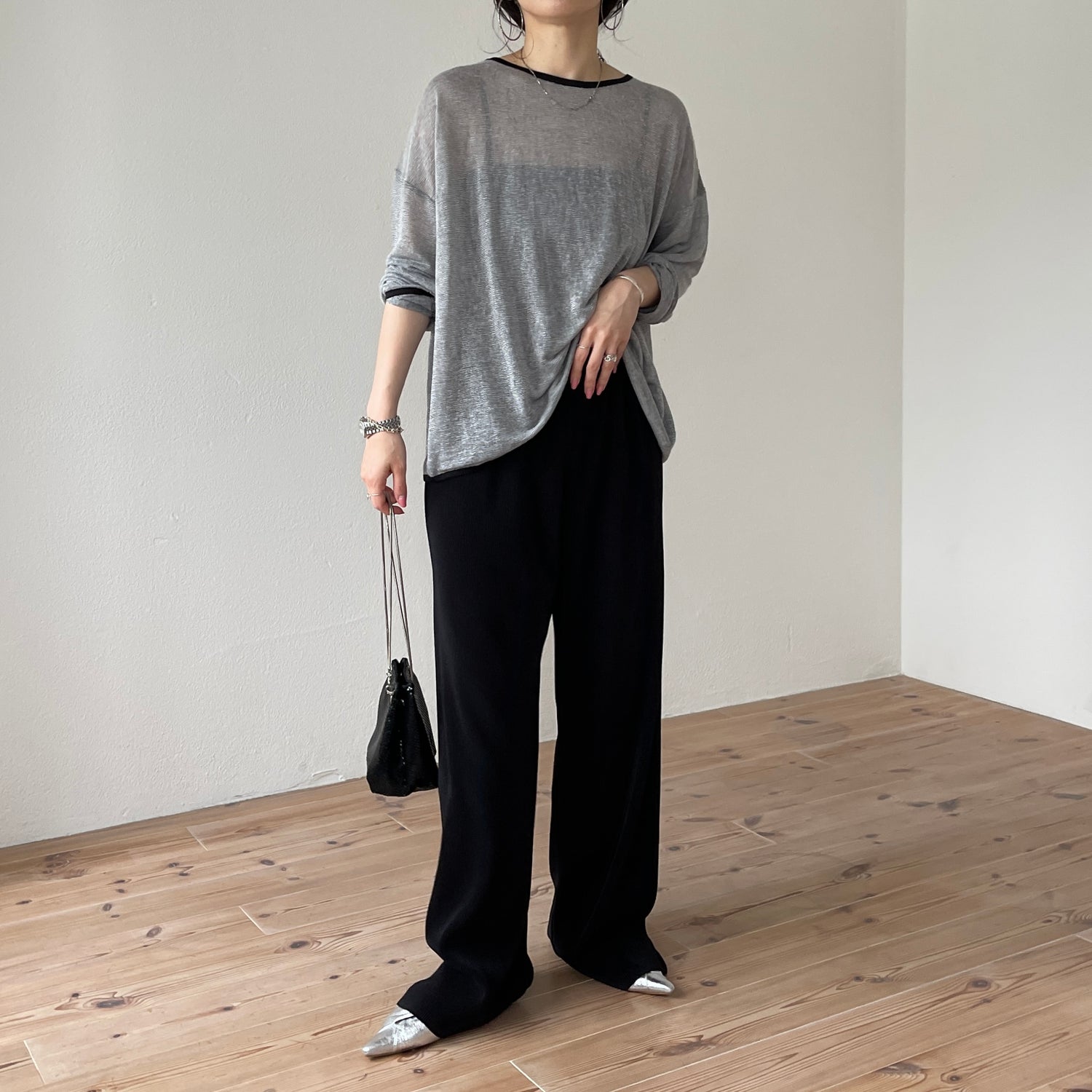 daily daily super stretch pleats wide pants / black