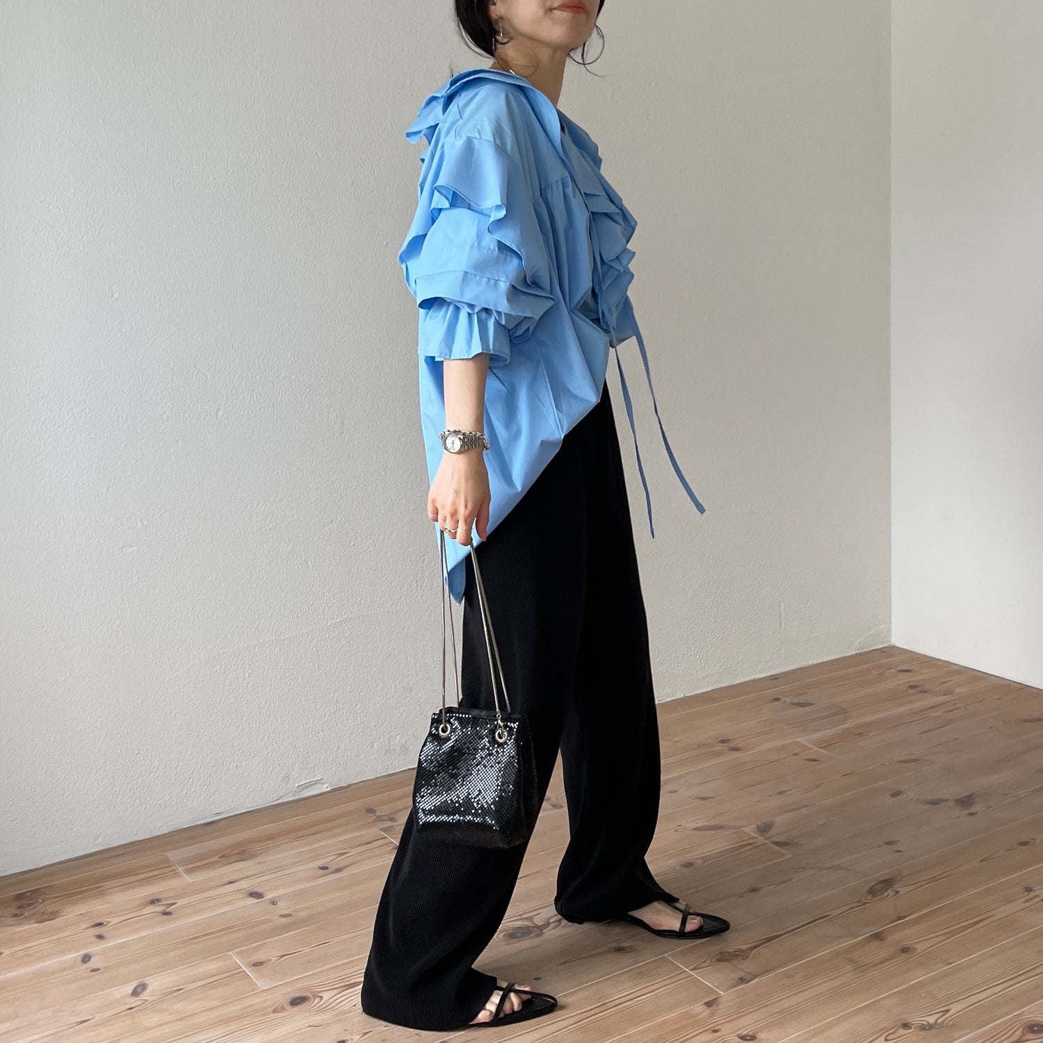 daily daily super stretch pleats wide pants / black