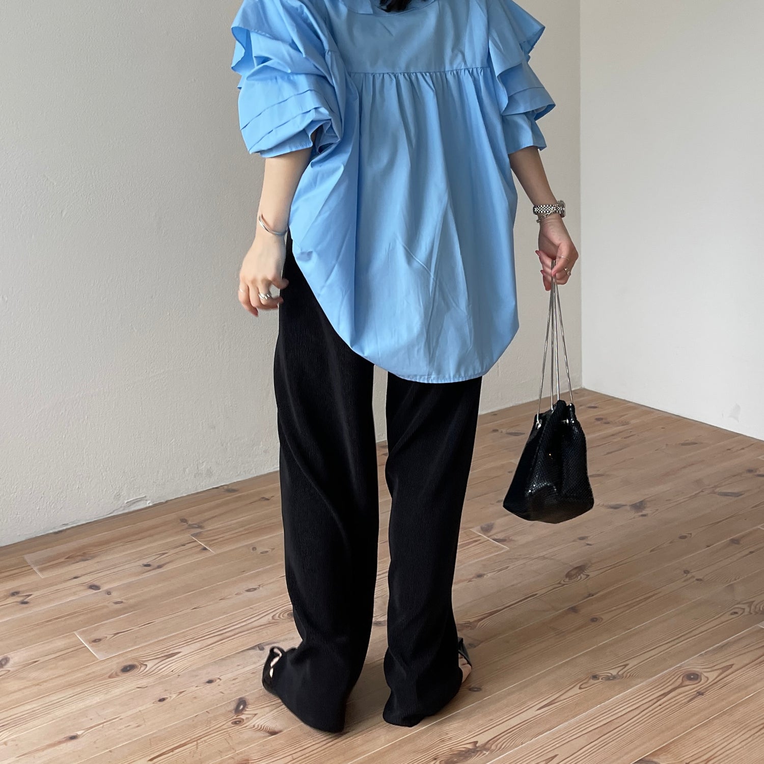 daily daily super stretch pleats wide pants / black