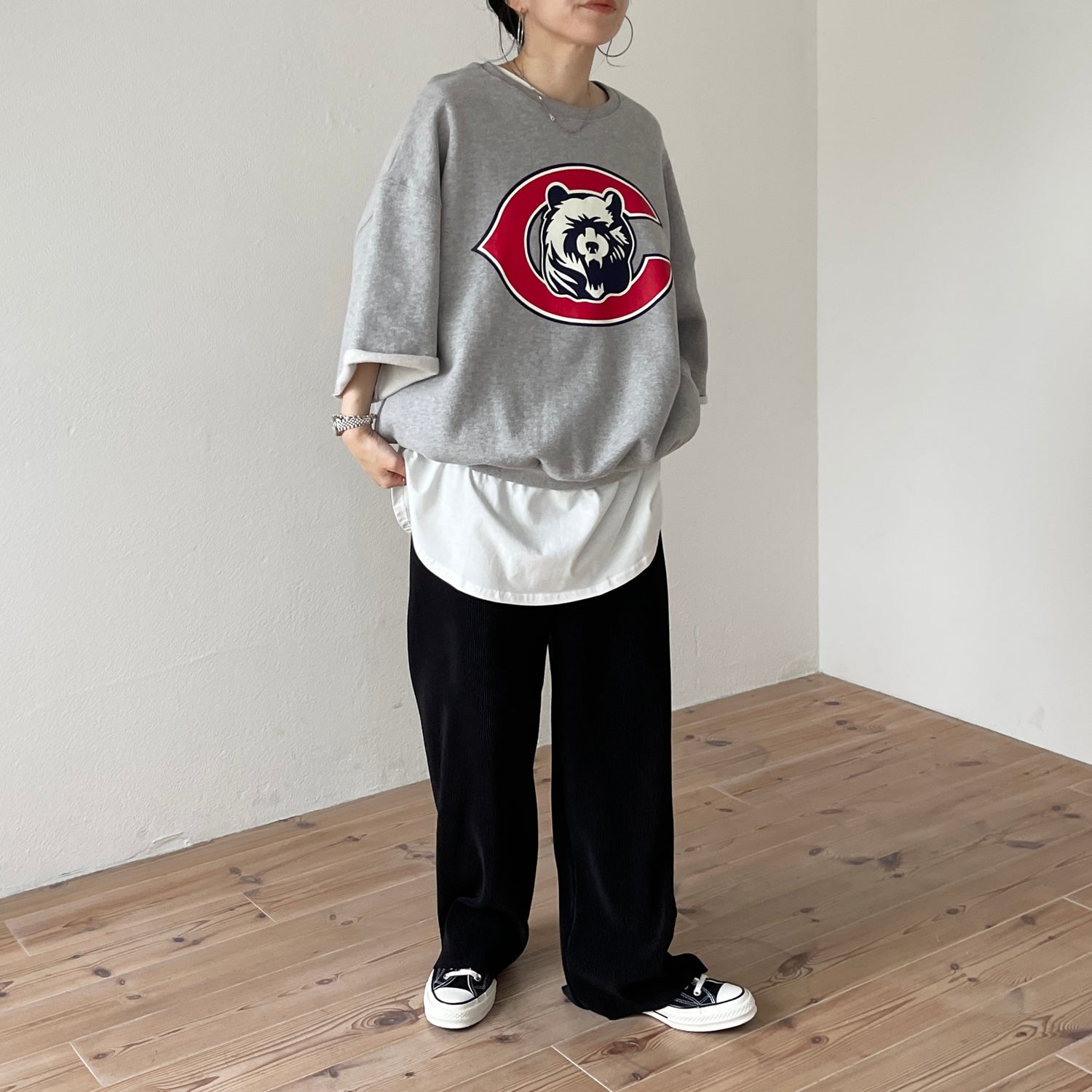daily daily super stretch pleats wide pants / black