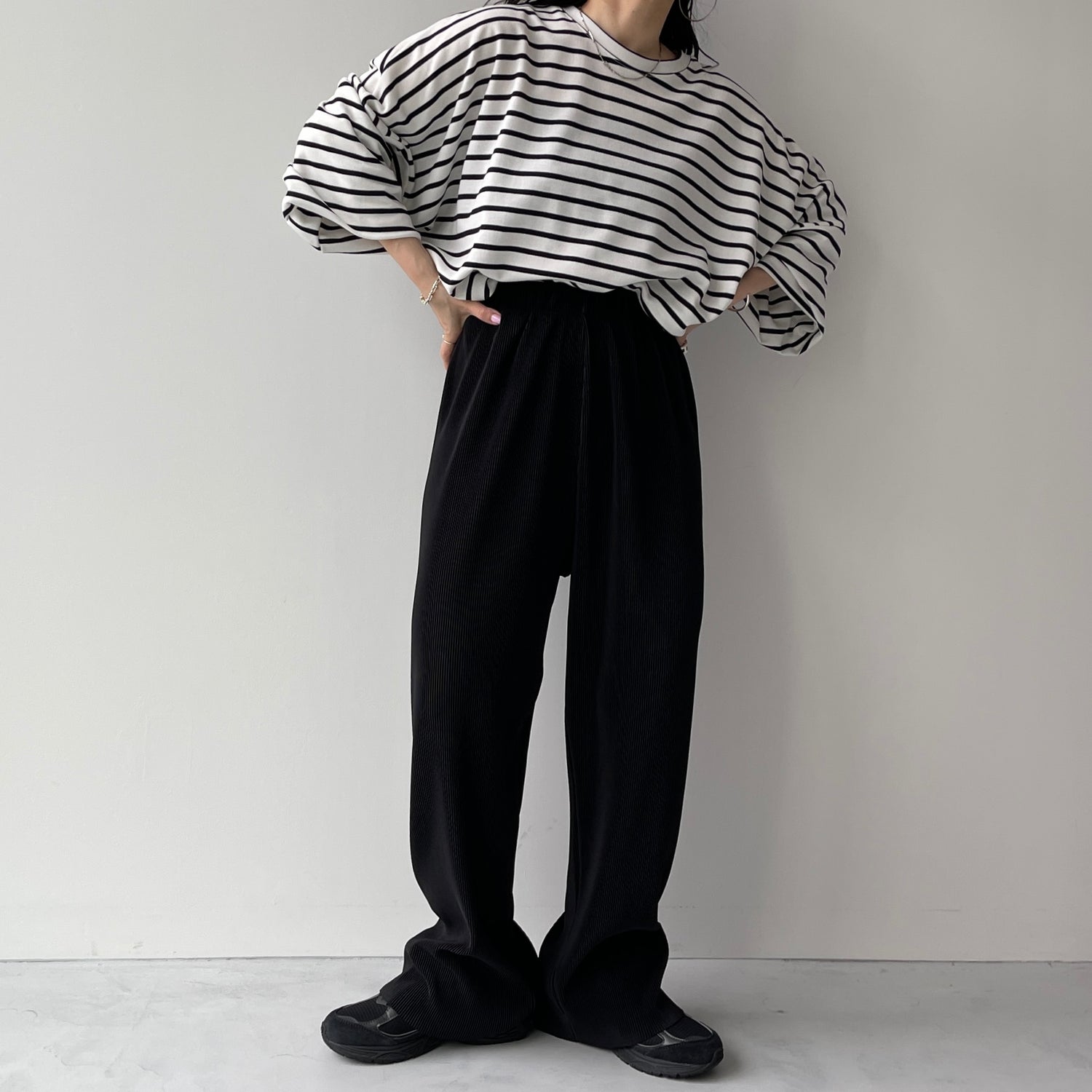 daily daily super stretch pleats wide pants / blue