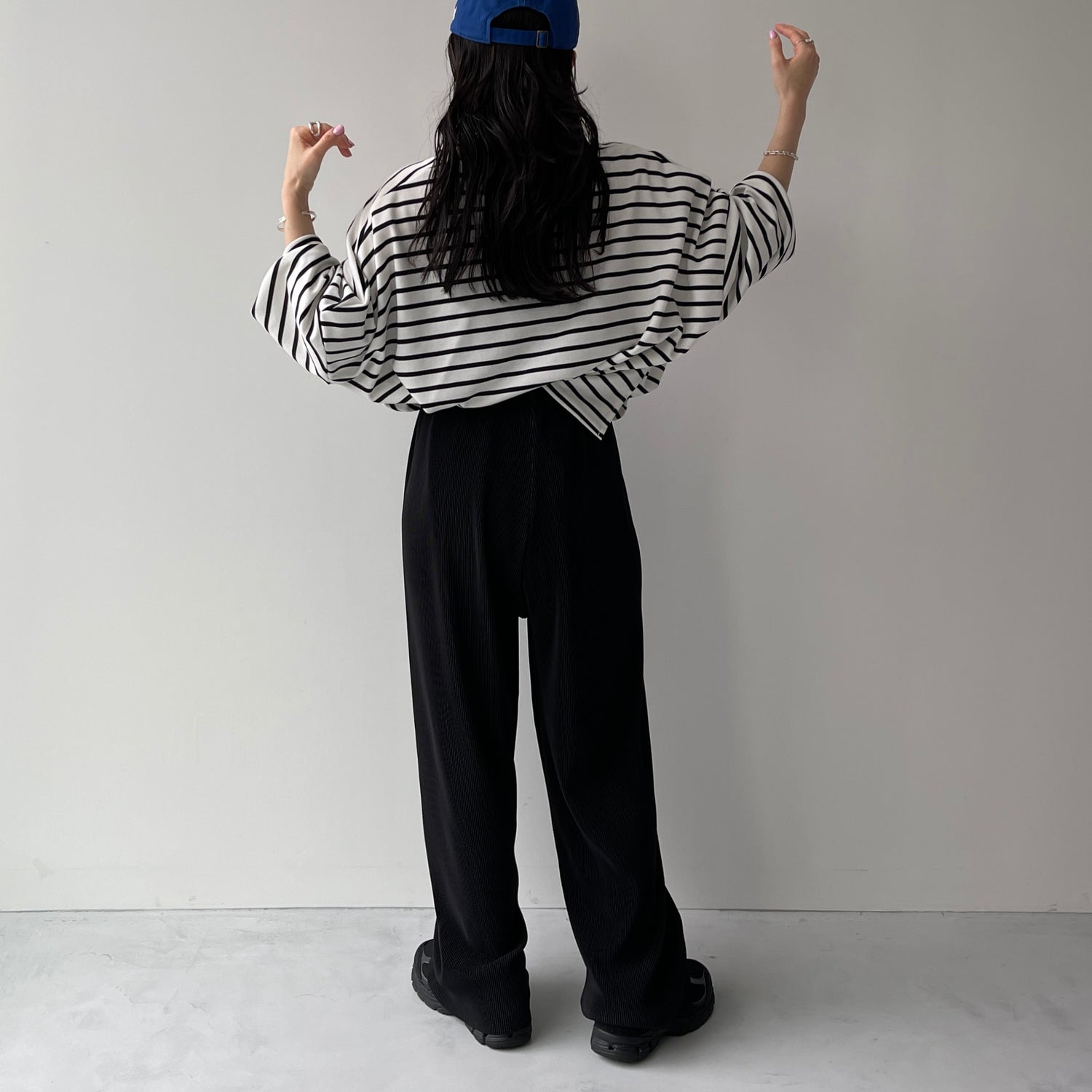 daily daily super stretch pleats wide pants / blue