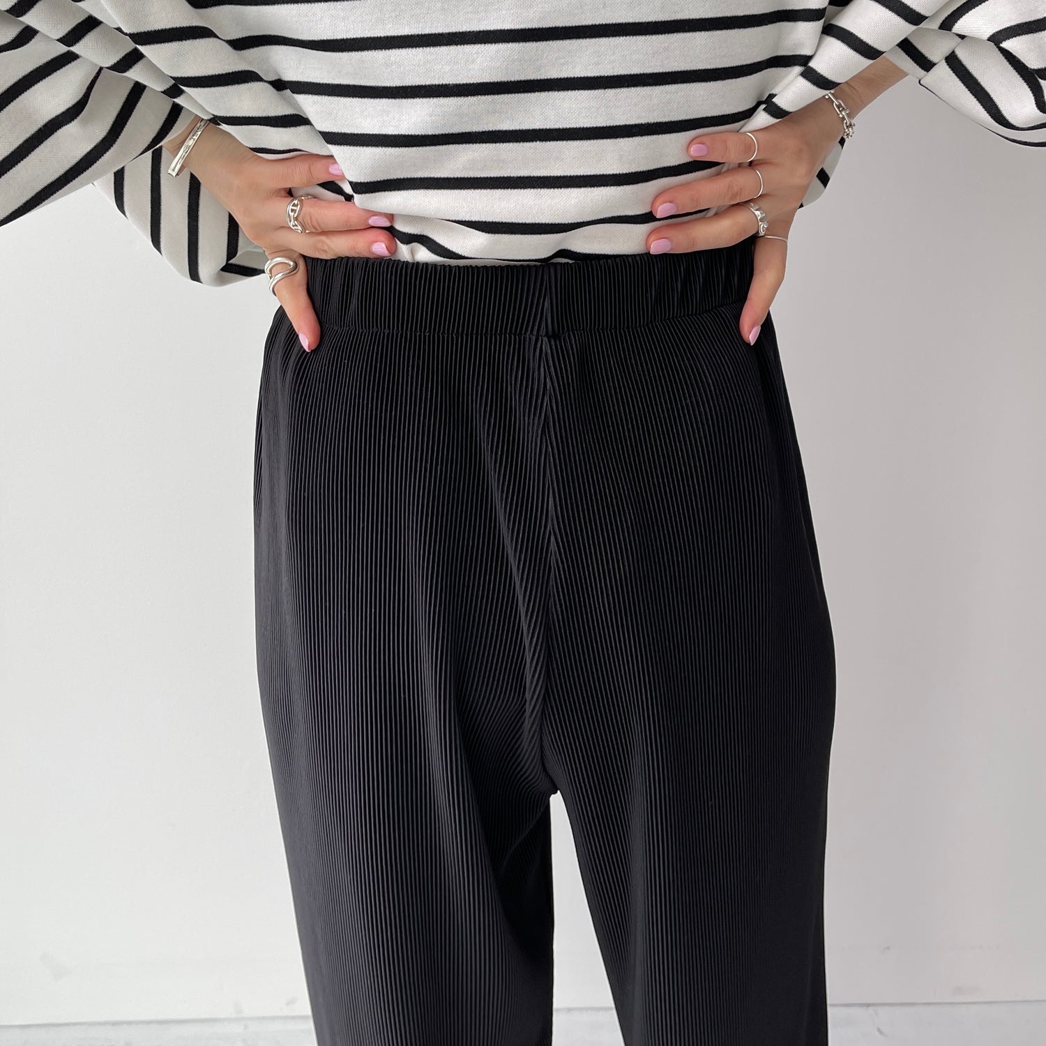 daily daily super stretch pleats wide pants / blue