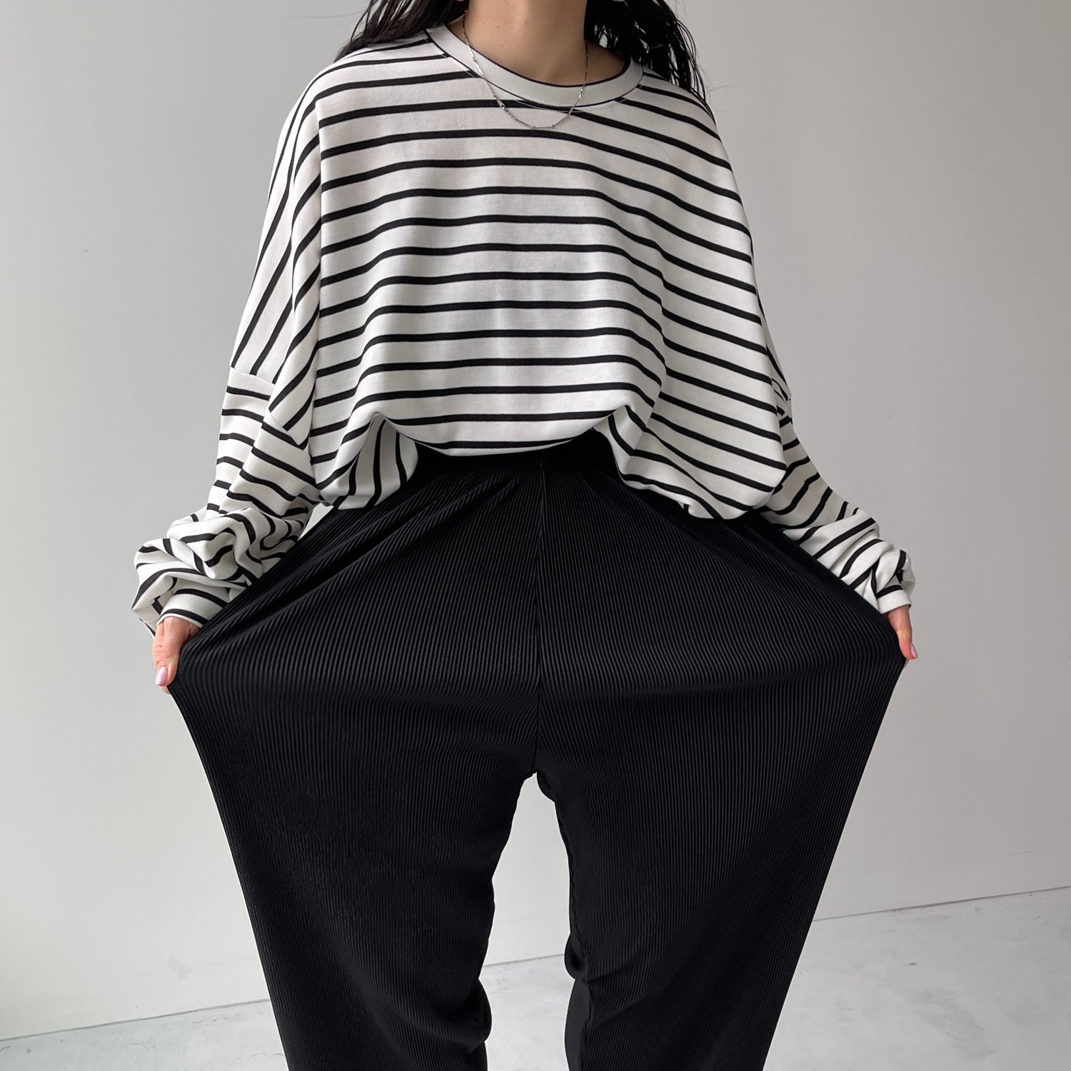 daily daily super stretch pleats wide pants / blue