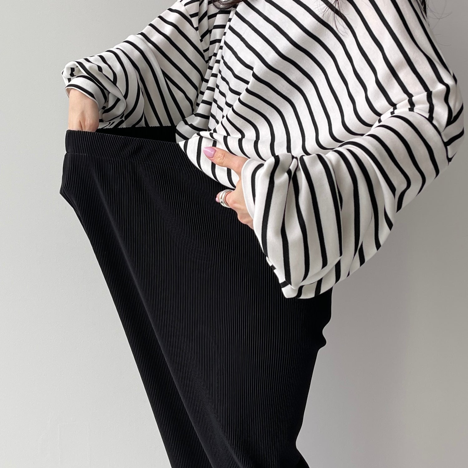 daily daily super stretch pleats wide pants / blue
