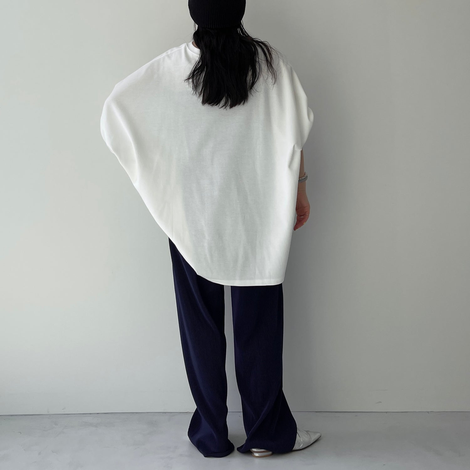 daily daily super stretch pleats wide pants / navy