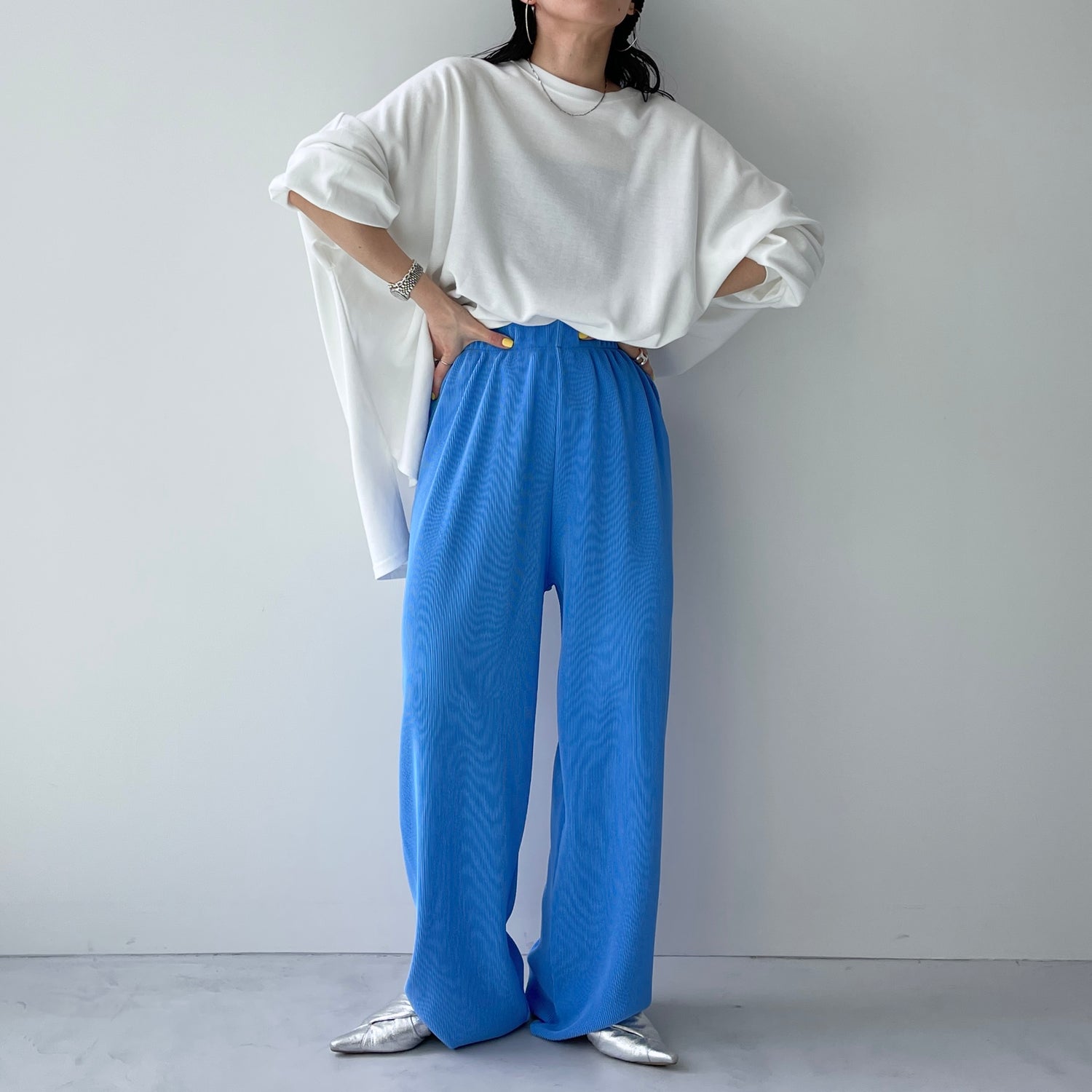daily daily super stretch pleats wide pants / blue