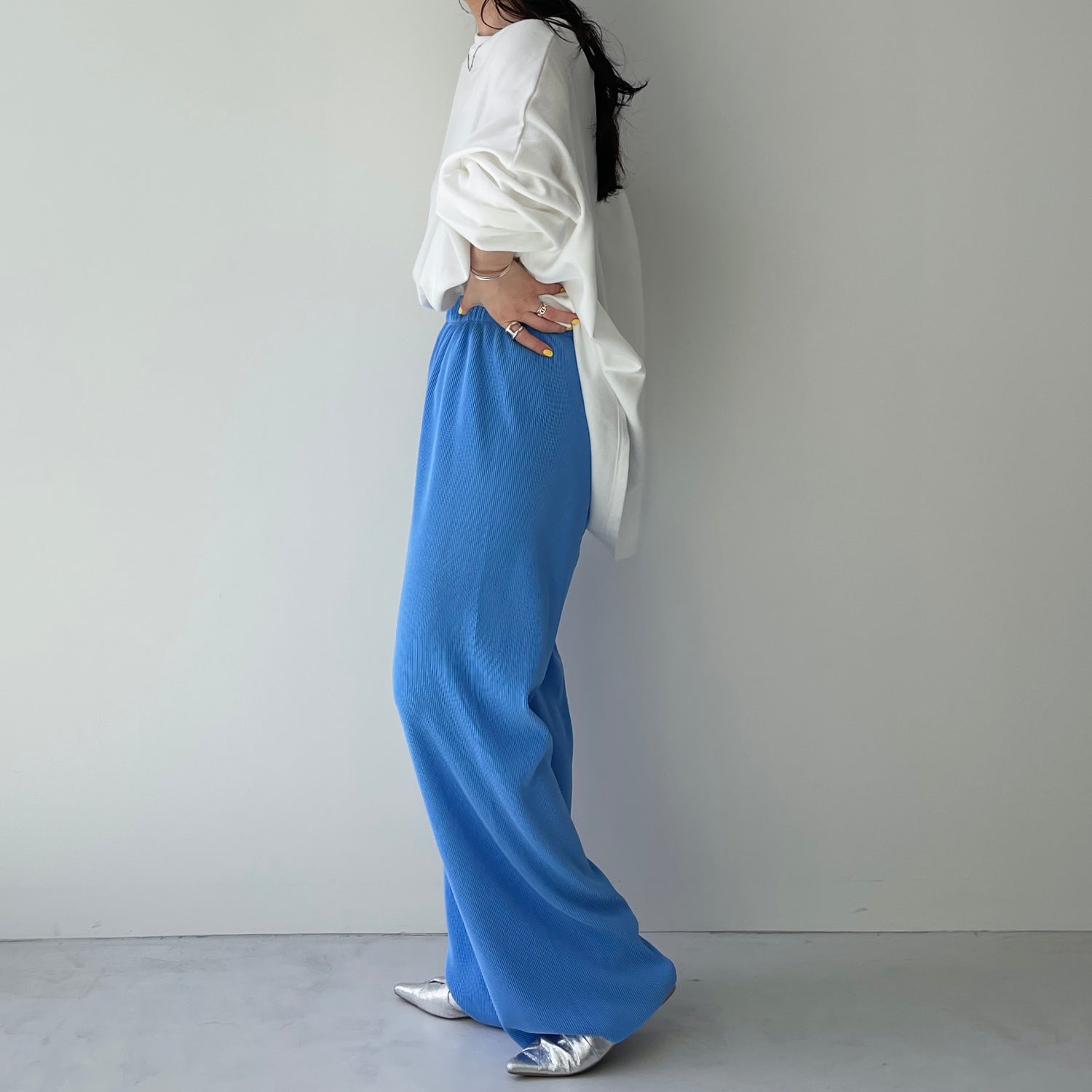 daily daily super stretch pleats wide pants / blue