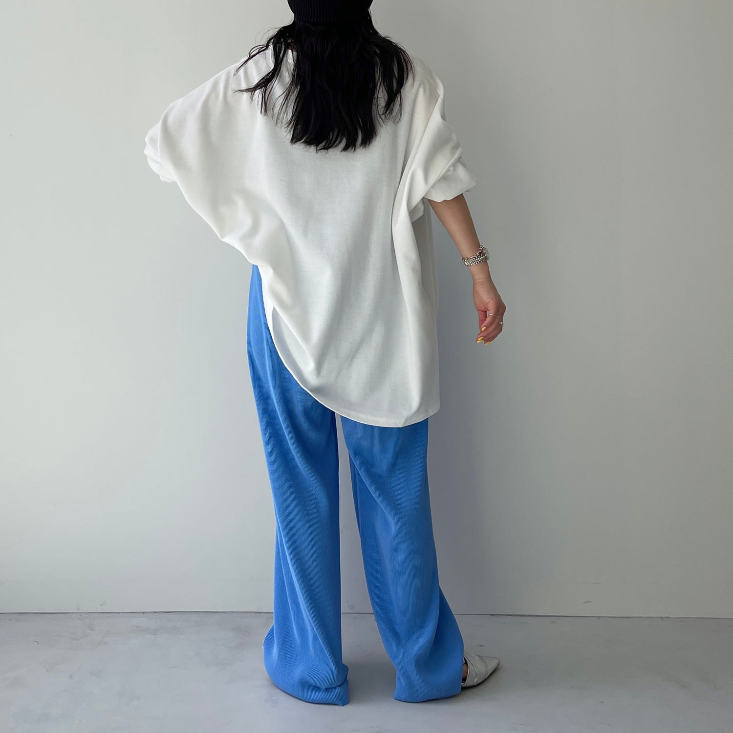 daily daily super stretch pleats wide pants / blue