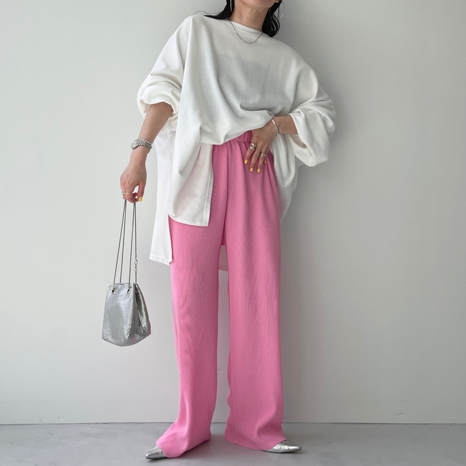 daily daily super stretch pleats wide pants / pink