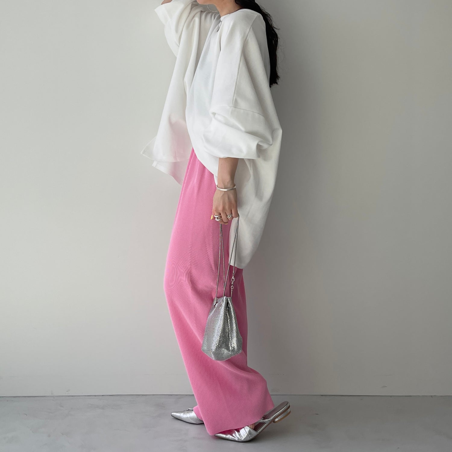 daily daily super stretch pleats wide pants / pink