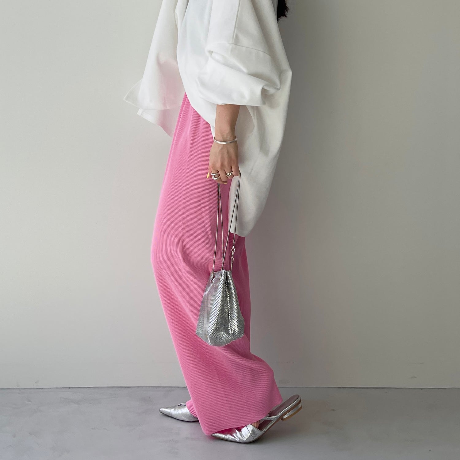 daily daily super stretch pleats wide pants / pink