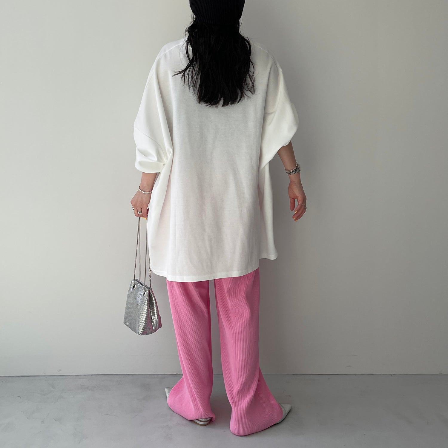 daily daily super stretch pleats wide pants / pink