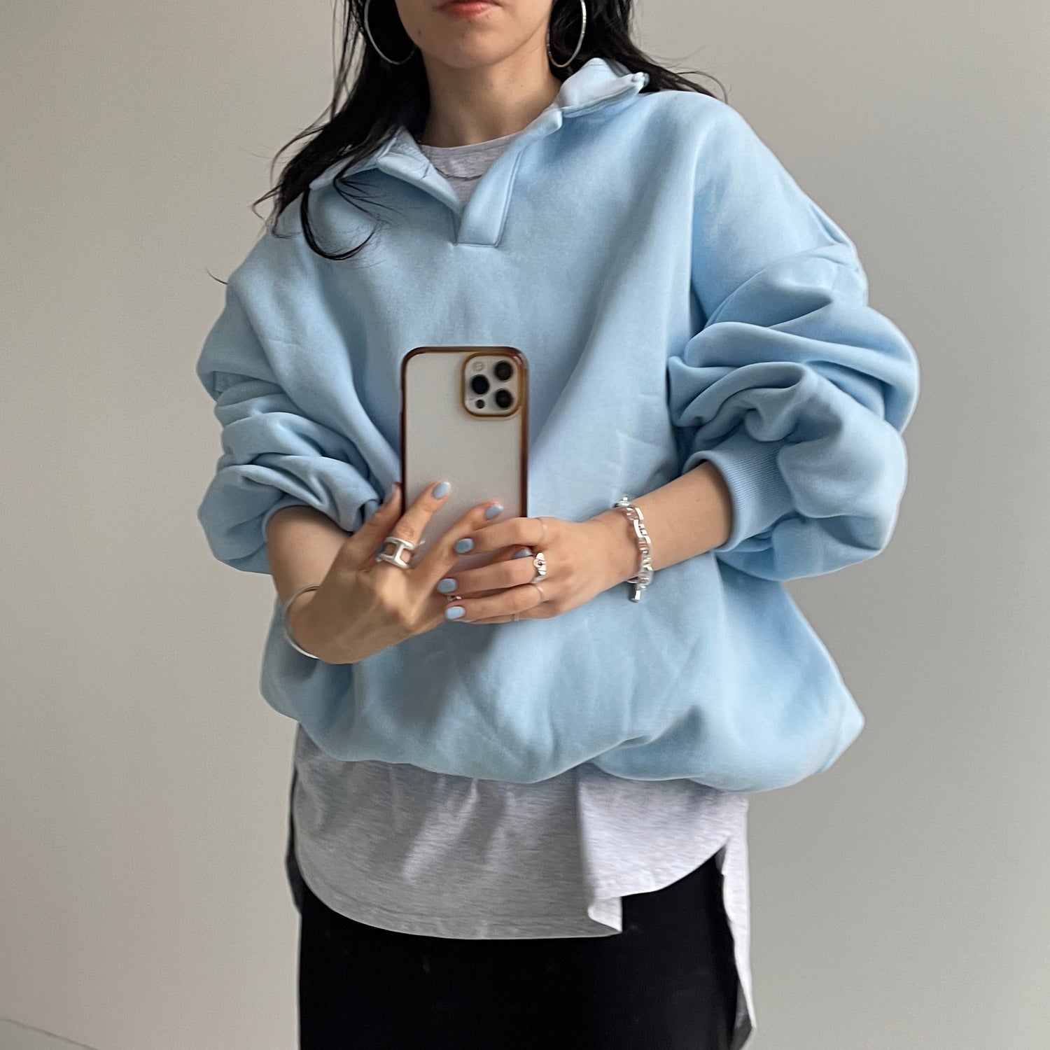 over size volume sleeve sweat / sky blue