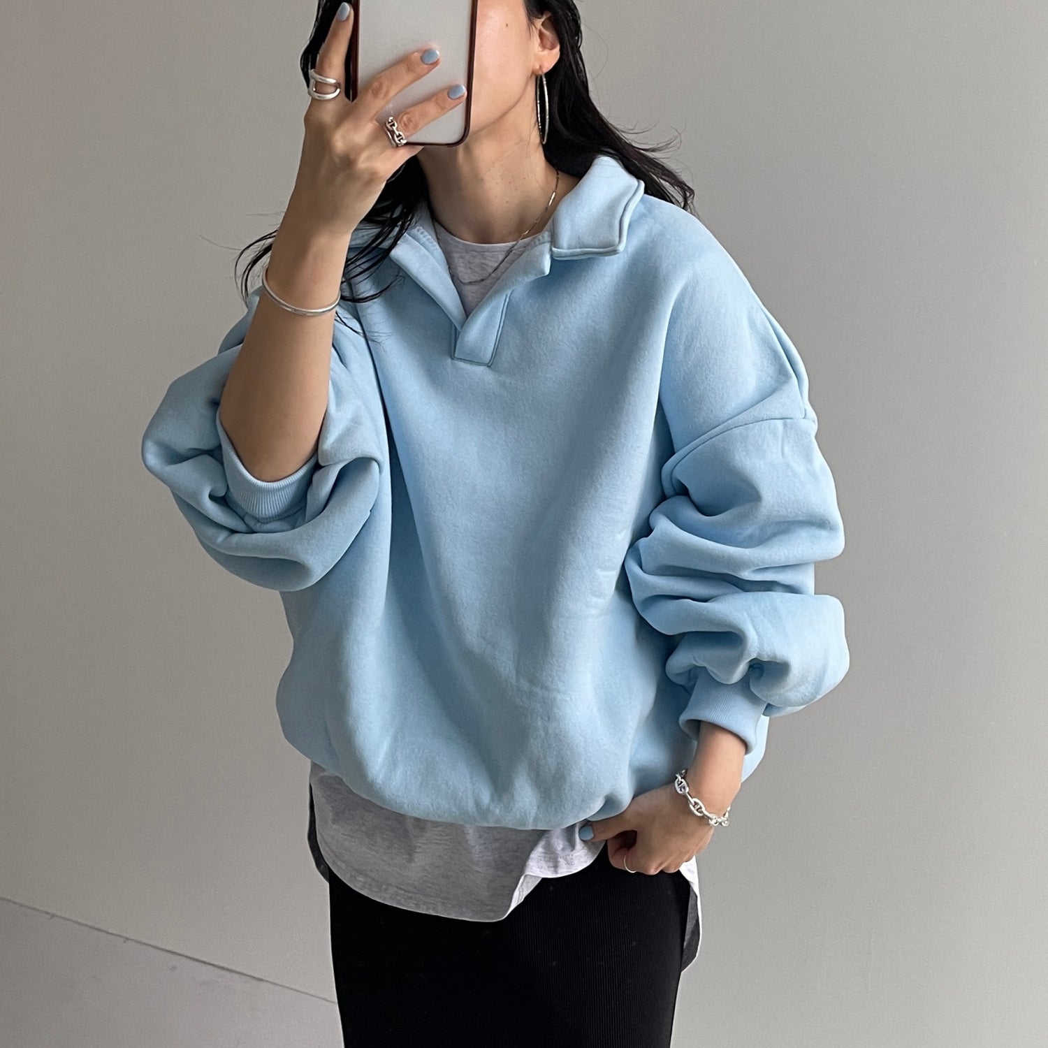 over size volume sleeve sweat / sky blue
