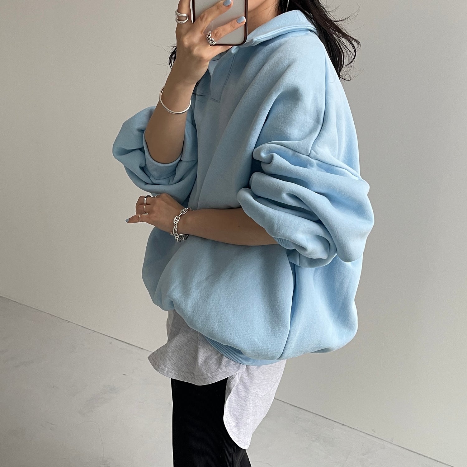 over size volume sleeve sweat / sky blue