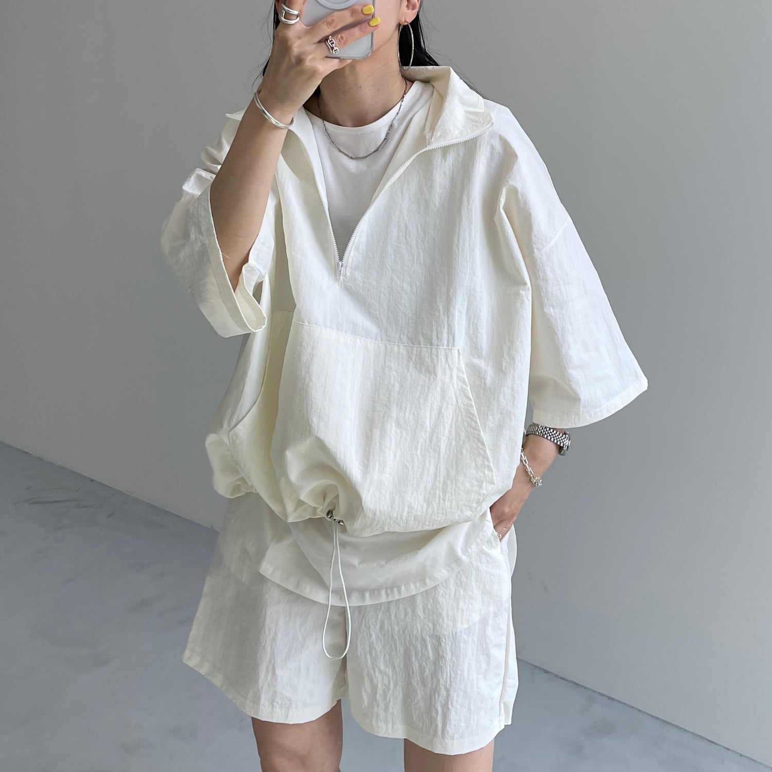 (2点SET) half zip nylon set up / ivory