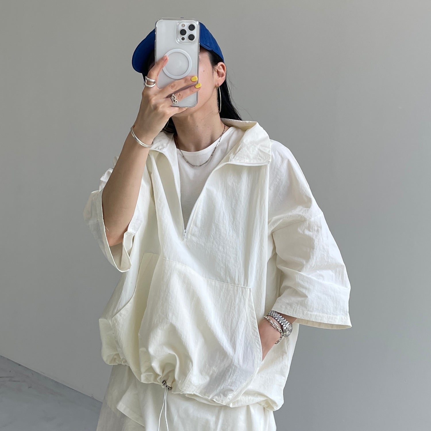 (2点SET) half zip nylon set up / ivory