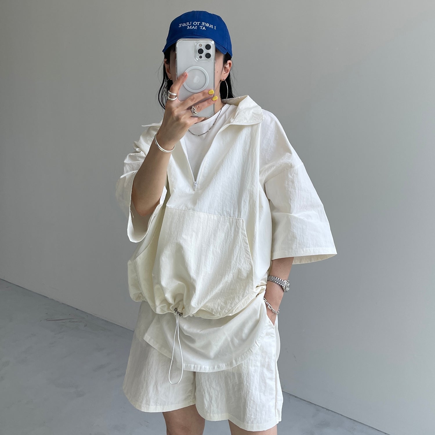 (2点SET) half zip nylon set up / ivory