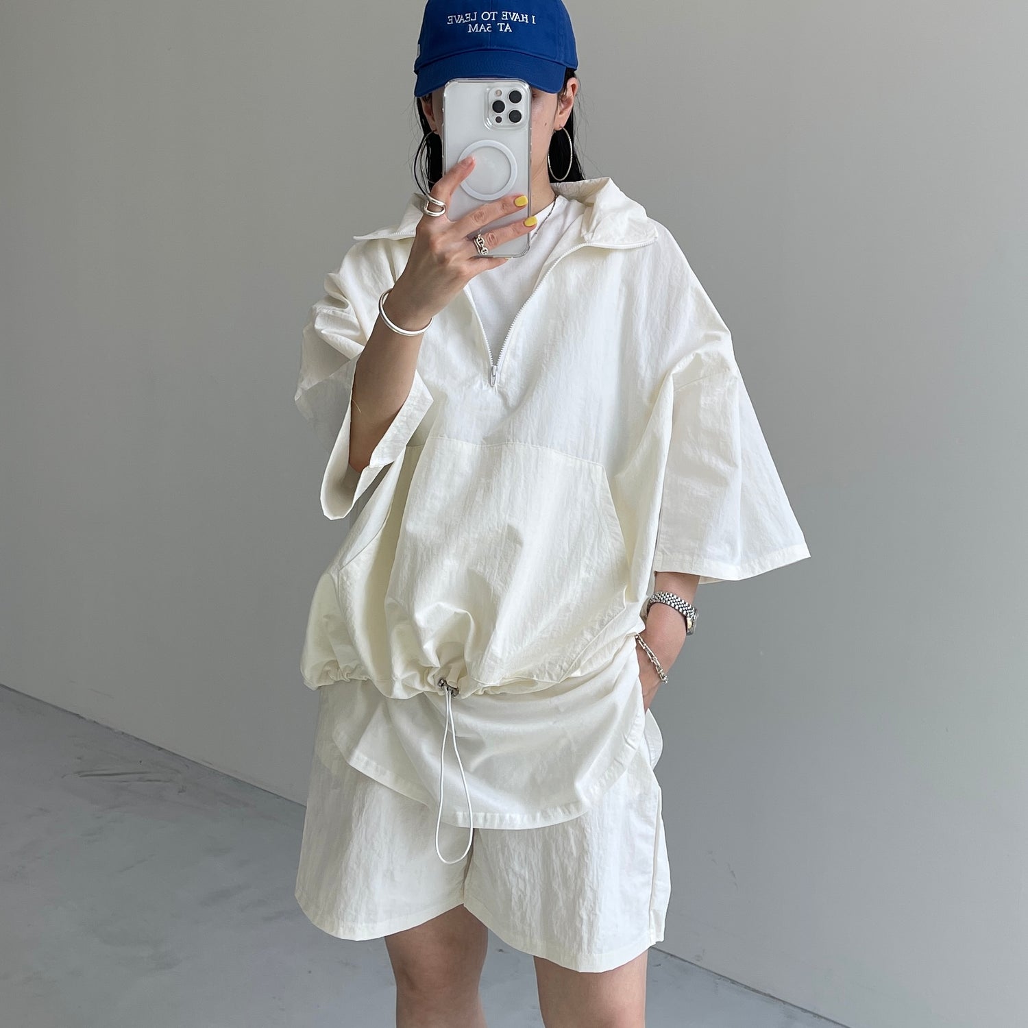 (2点SET) half zip nylon set up / ivory