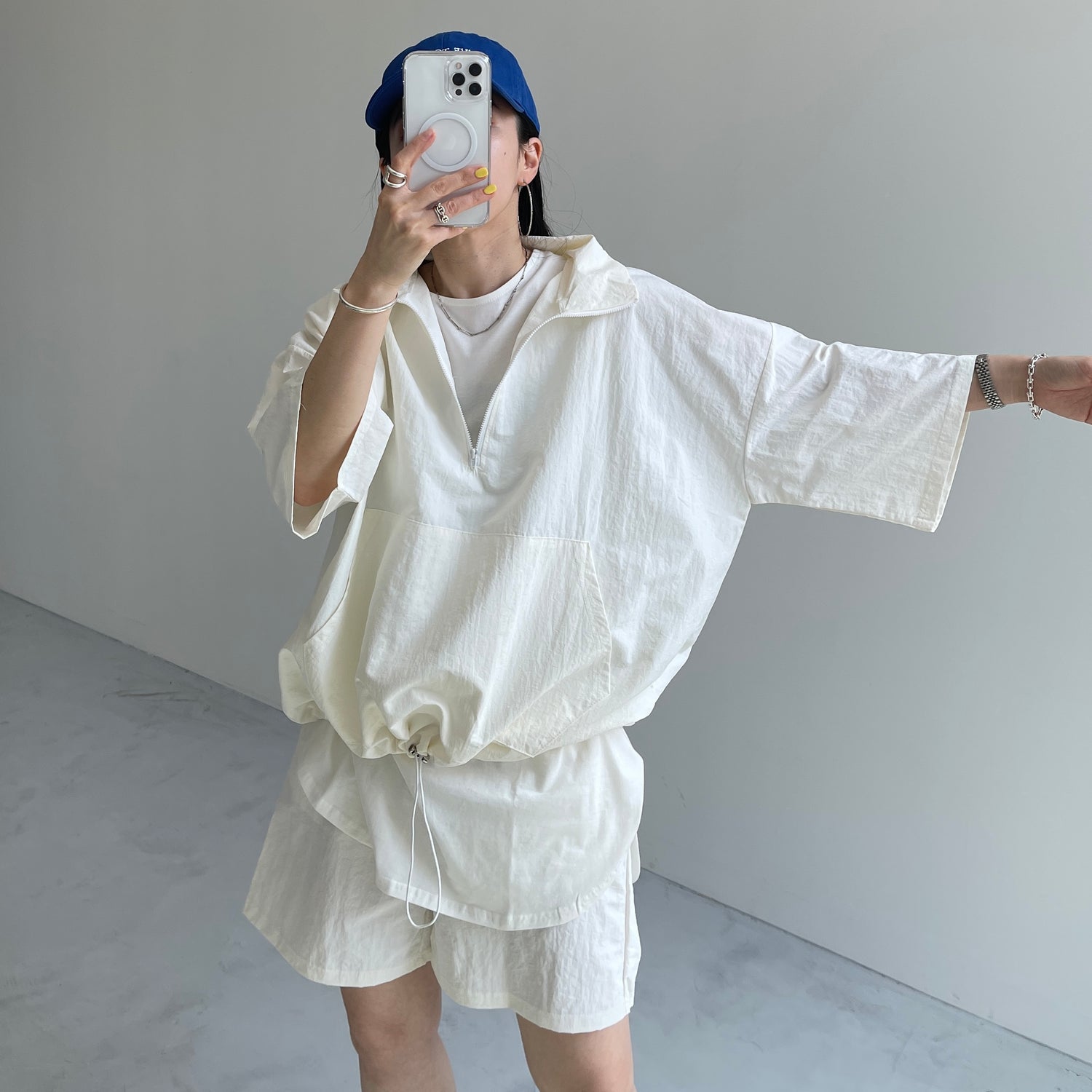 (2点SET) half zip nylon set up / ivory