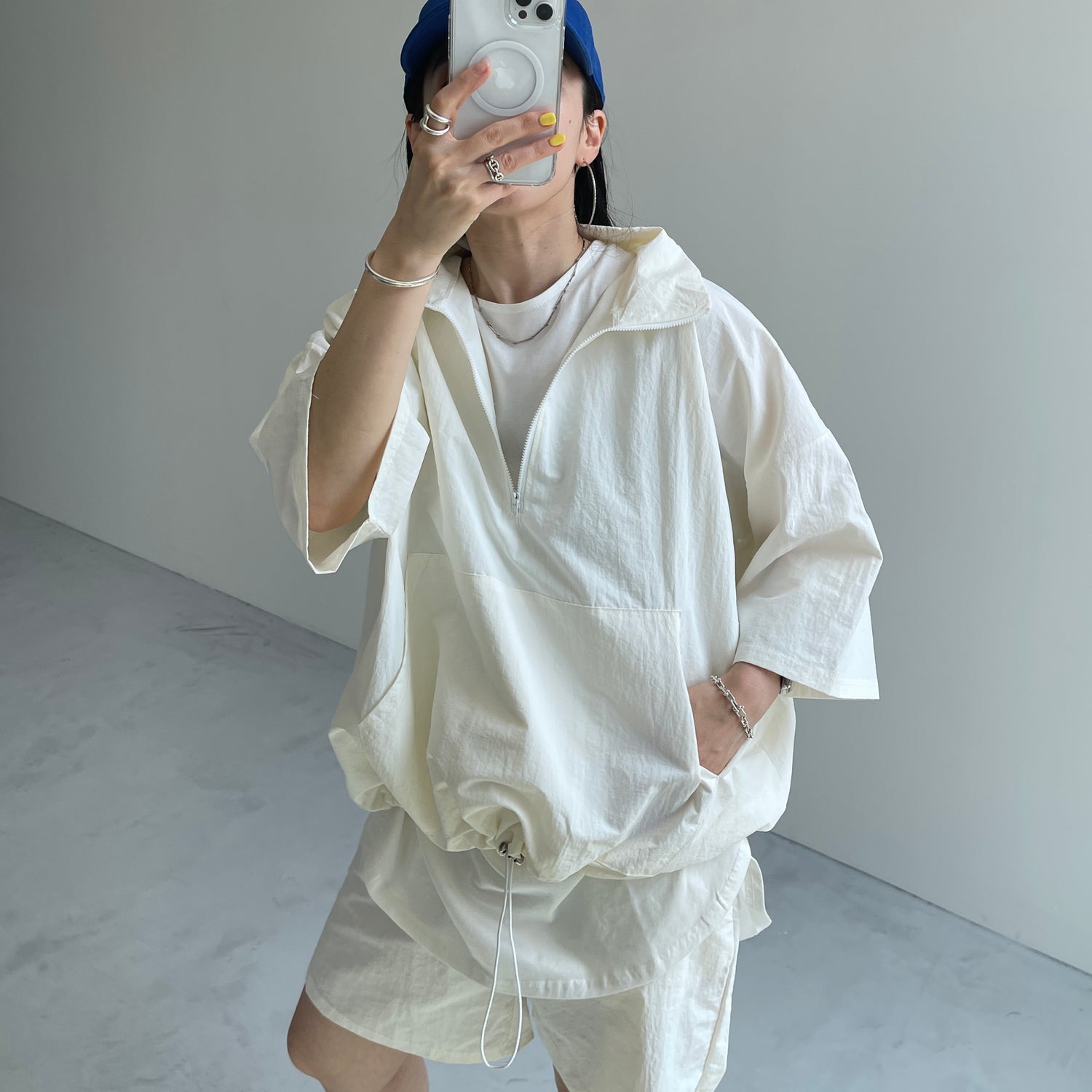 (2点SET) half zip nylon set up / ivory