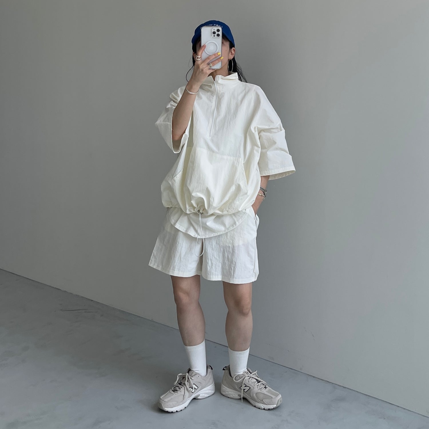 (2点SET) half zip nylon set up / ivory