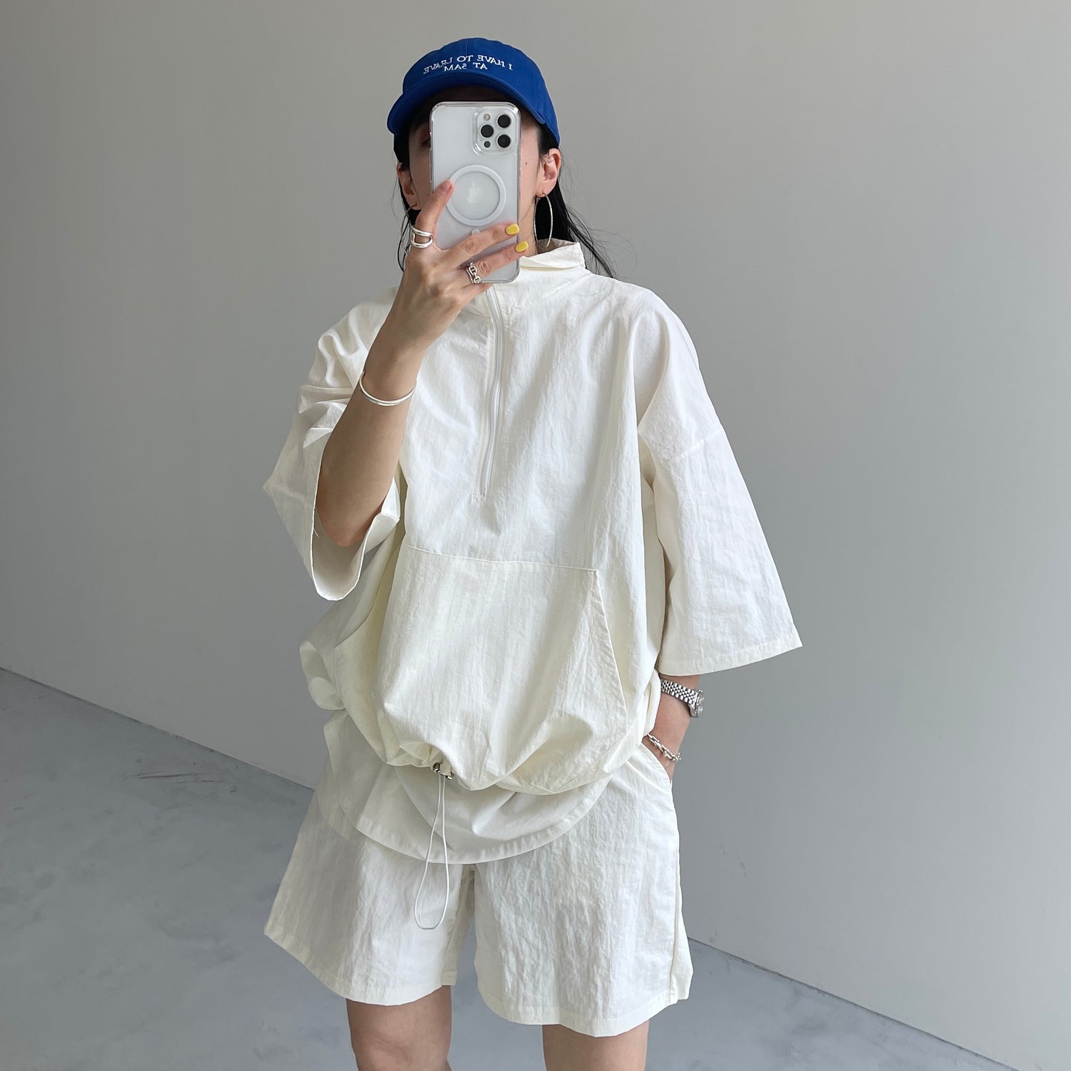 (2点SET) half zip nylon set up / ivory