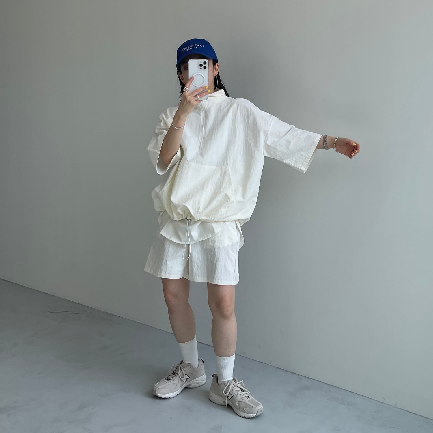 (2点SET) half zip nylon set up / ivory