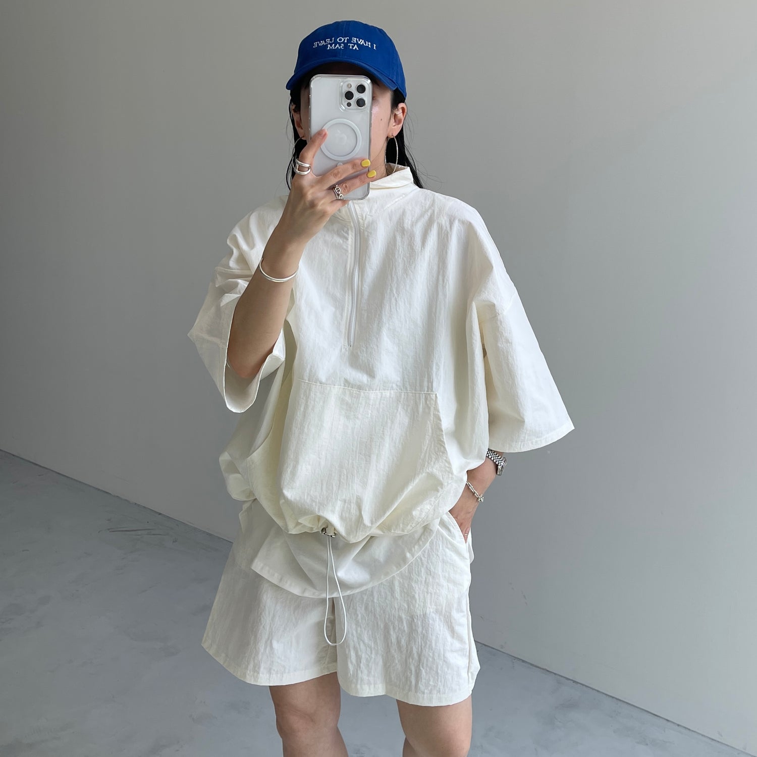(2点SET) half zip nylon set up / ivory